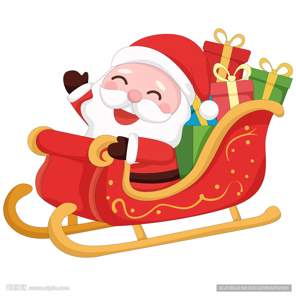 圣诞老人开雪橇车冬季圣诞节插画