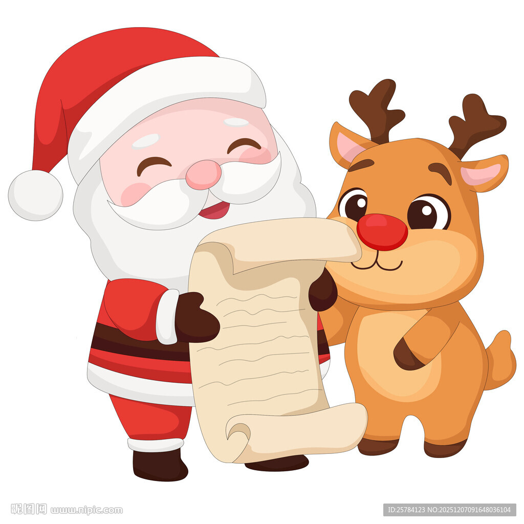 圣诞老人驯鹿愿望清单圣诞节插画