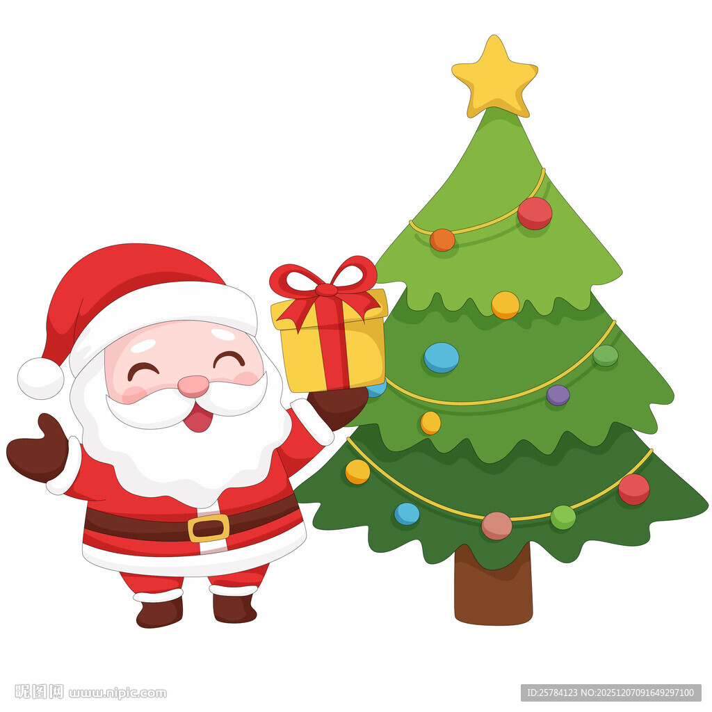 圣诞老人圣诞树送礼物圣诞节插画