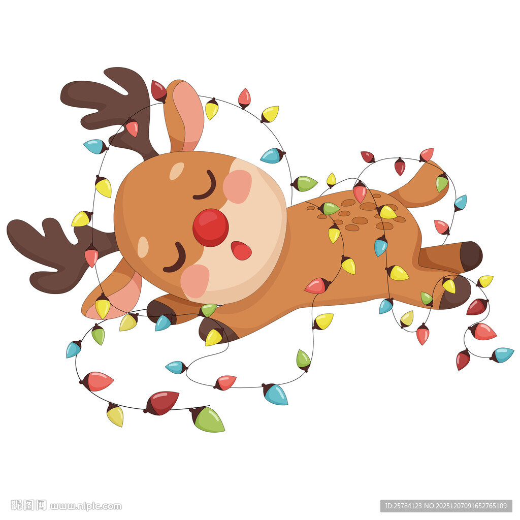 圣诞节驯鹿彩灯圣诞节节日插画