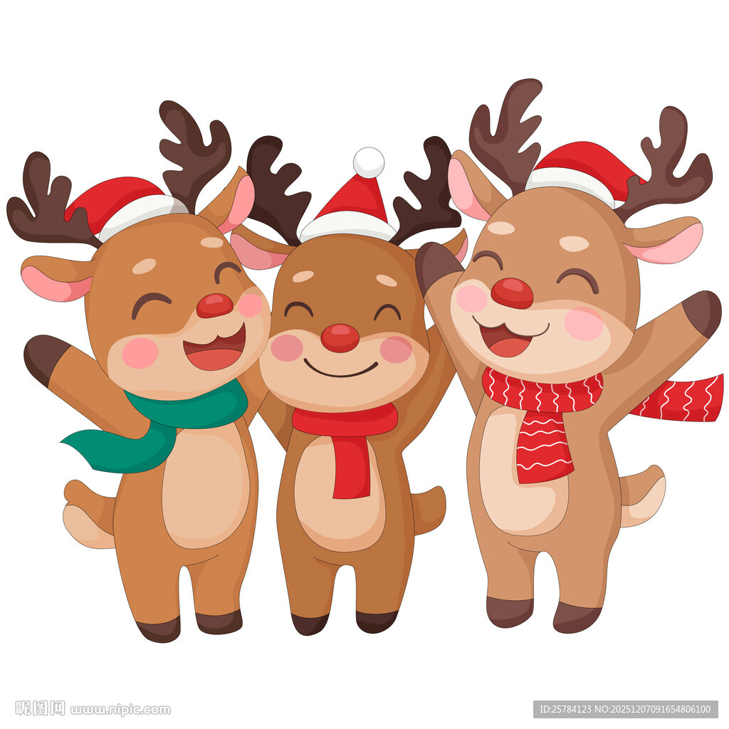 圣诞节驯鹿好朋友冬季圣诞节插画