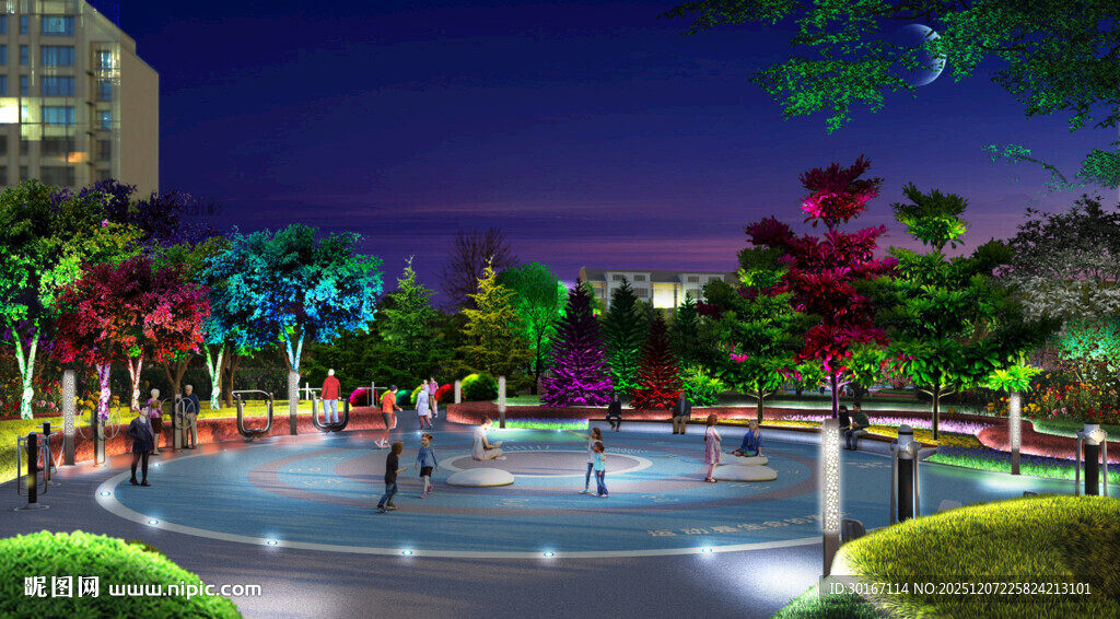 夜晚绚丽的城市广场景观