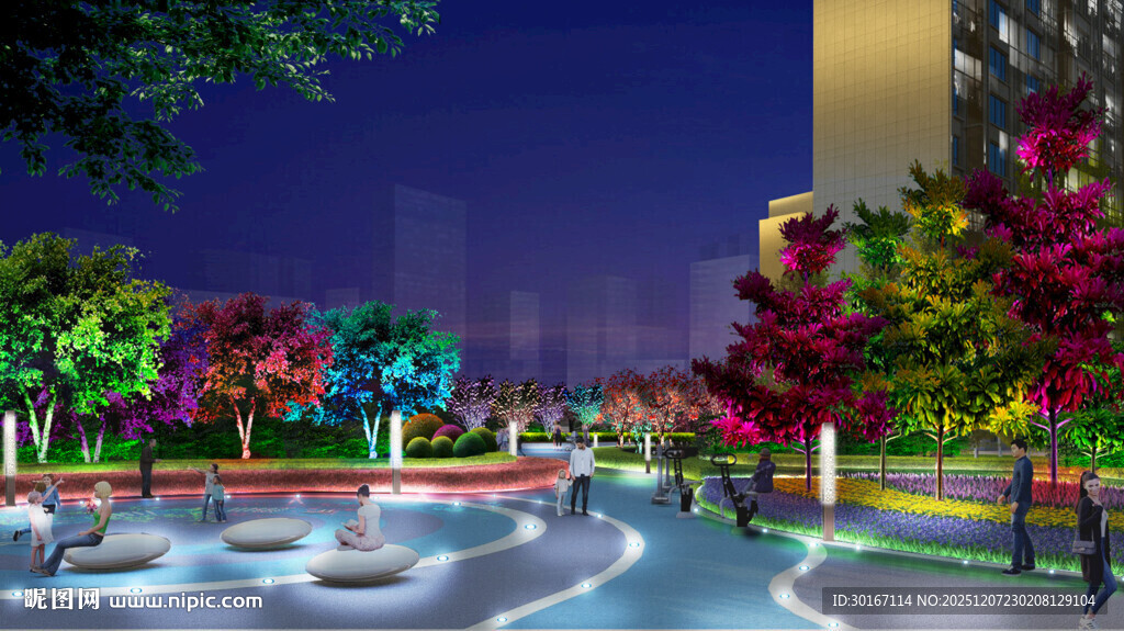 夜晚绚丽多彩的城市景观