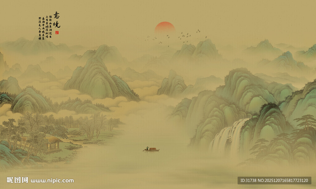 禅境水墨山水装饰画背景墙