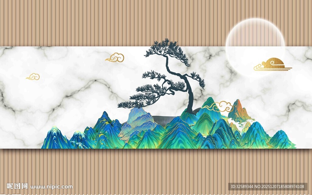 中式山水松树意境画作