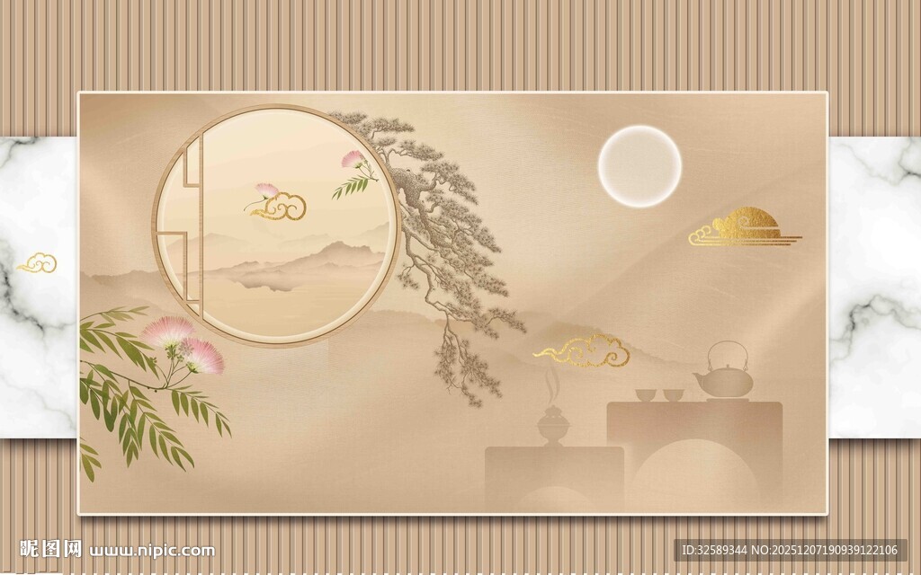 中式古风月夜庭院图景