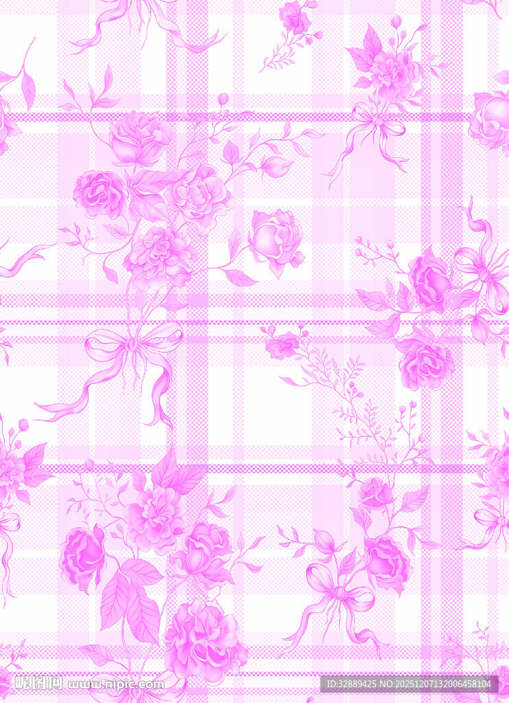 粉色花卉格子纹理背景图