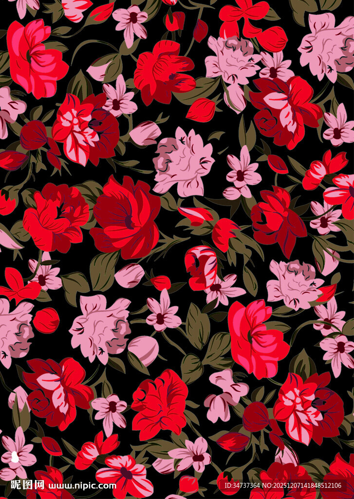 碎花 花卉图案布料 色彩绚丽