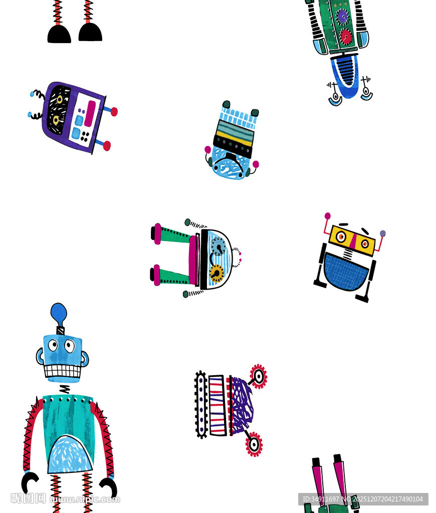 可爱多彩机器人图案设计