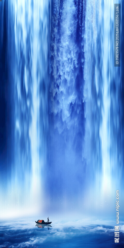 流水生财瀑布山水图