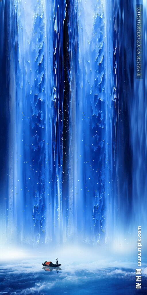 招财瀑布山水画