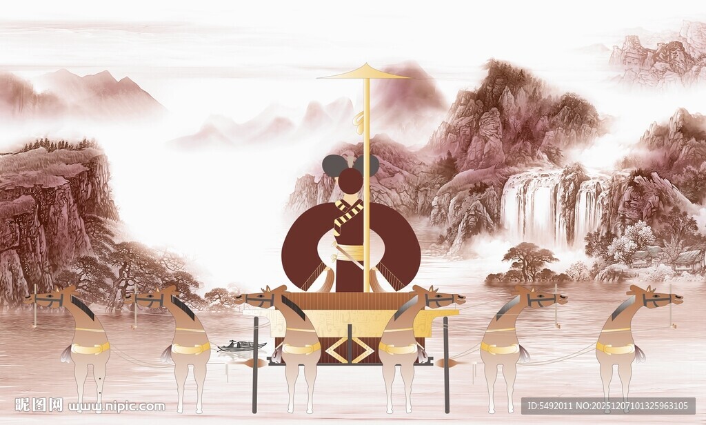 古风山水间的雅致琴韵场景