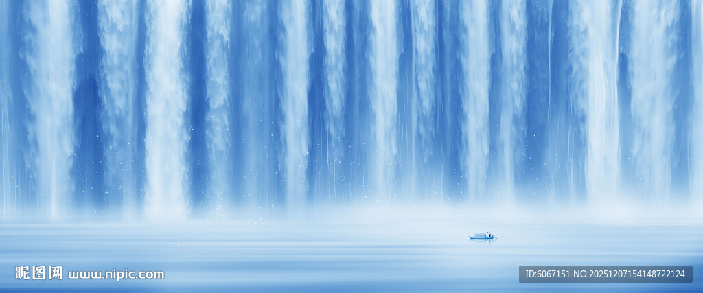 瀑布山水风景画