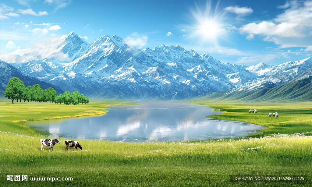 蓝天白云雪山大草原