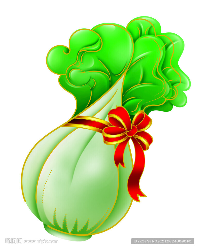 系红丝带的白菜插画