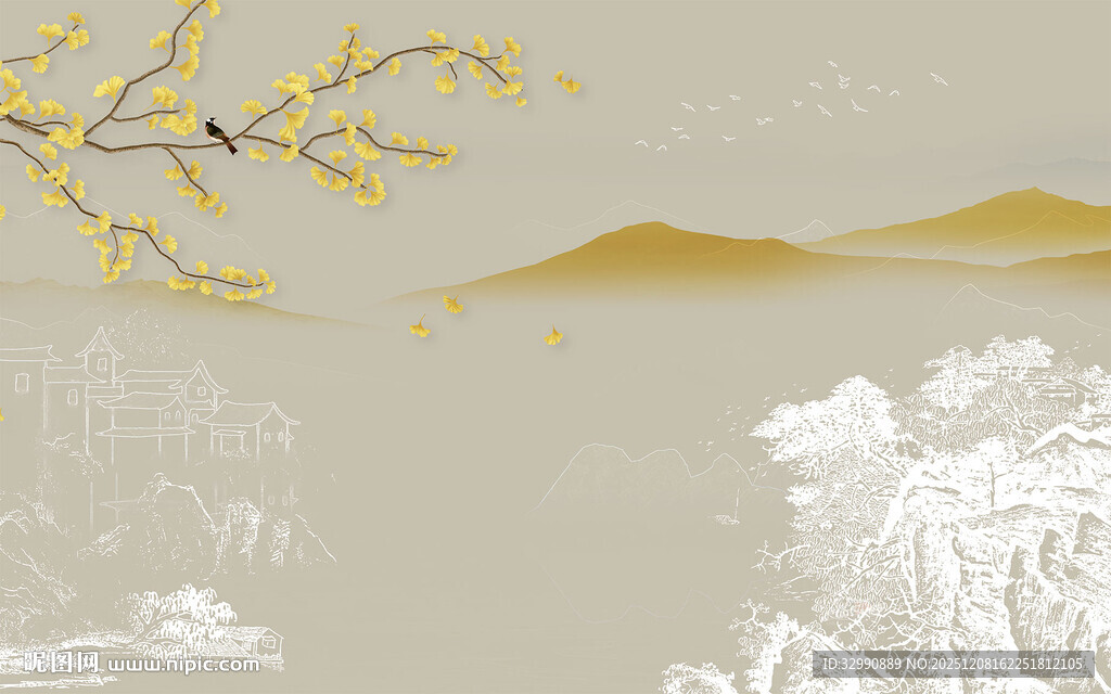 高清 简约现代山水 TIF分层