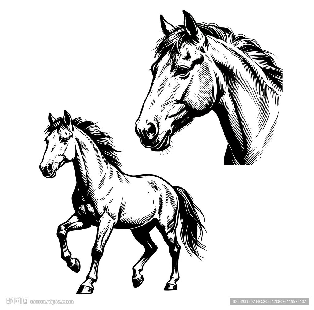 矢量素描马线稿