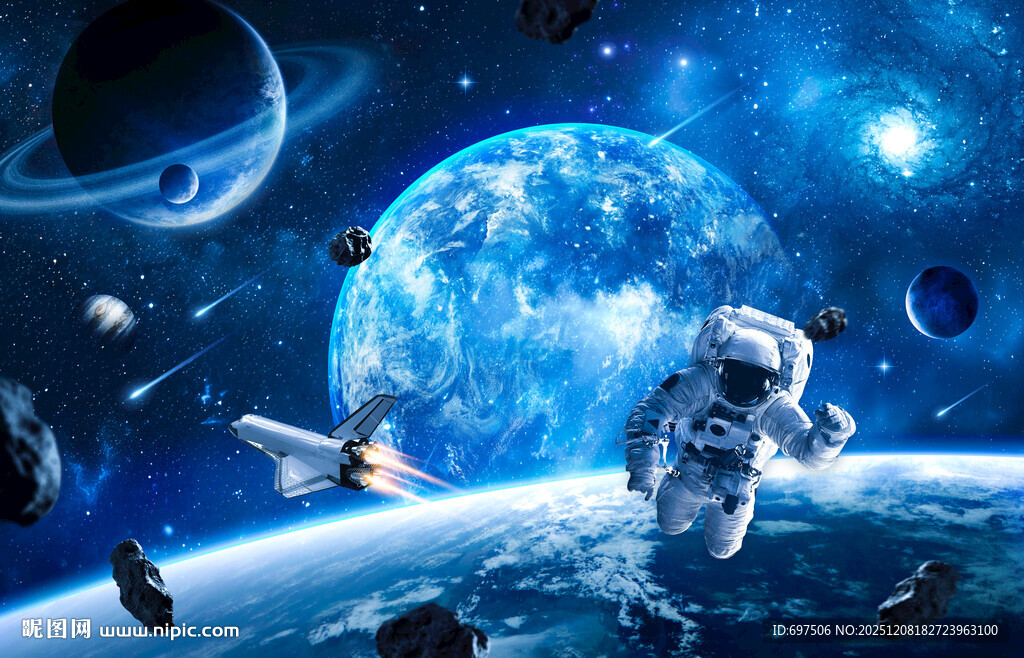 太空宇航员宇宙星球陨石火箭背景