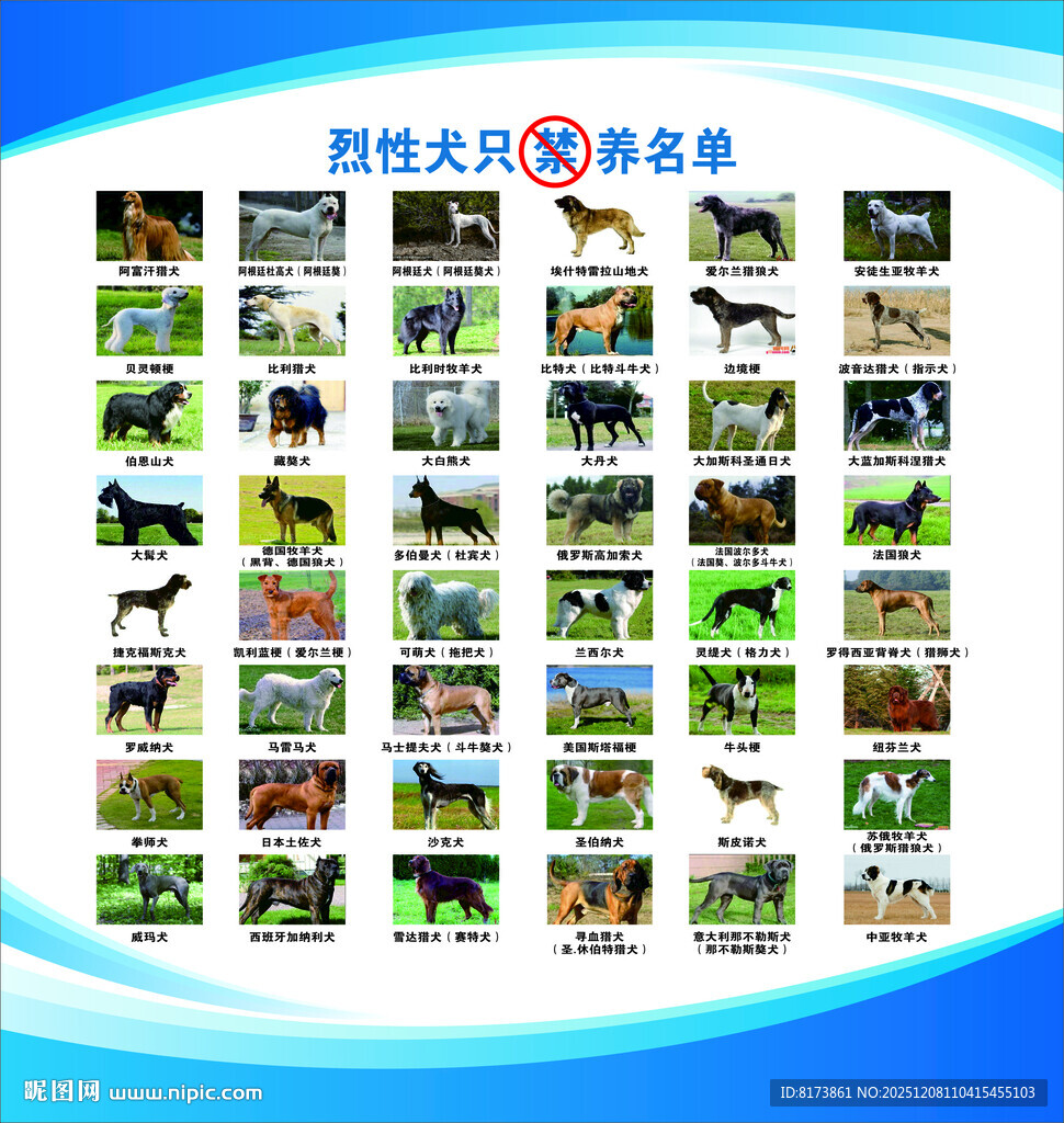 烈性犬只禁养名单