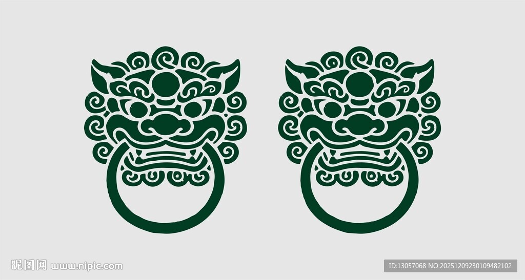 中式传统狮子头门环图案