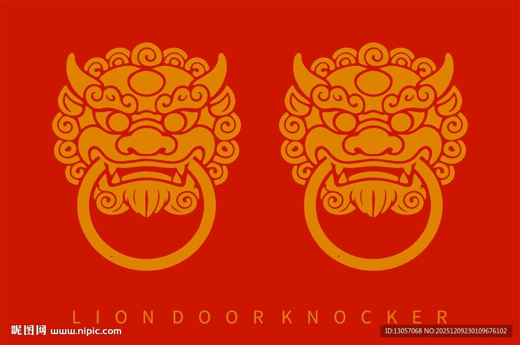 中式双狮头门环图案