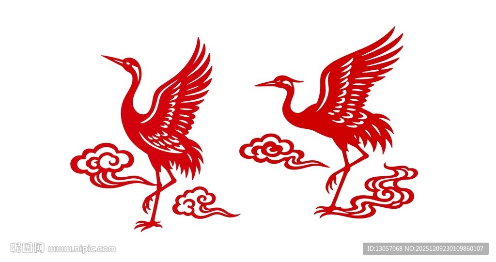 双鹤祥云剪纸图案
