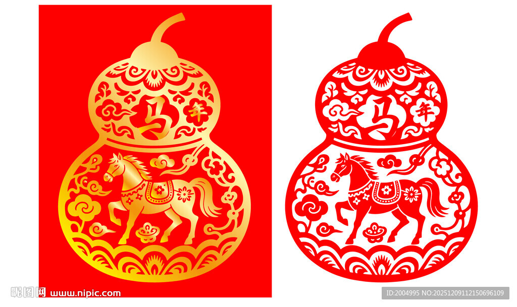 马年葫芦剪纸传统吉祥图案