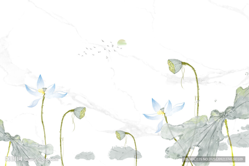 水墨荷花背景墙