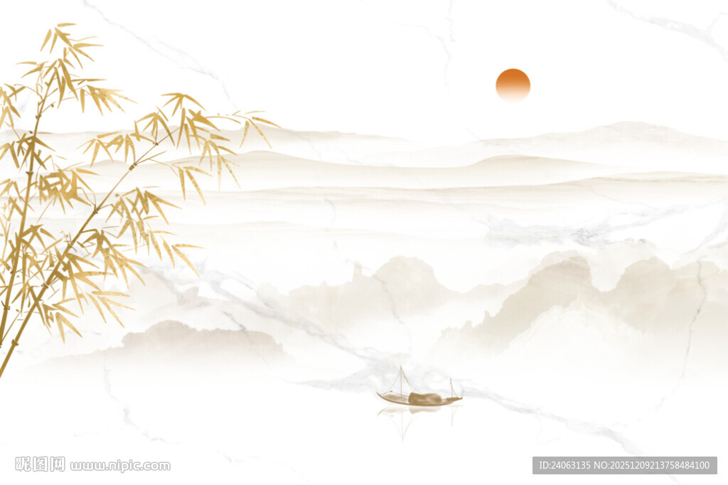 竹子山水画背景墙