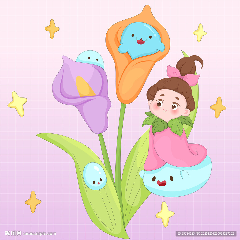 花朵海芋精灵小仙女可爱儿童插画