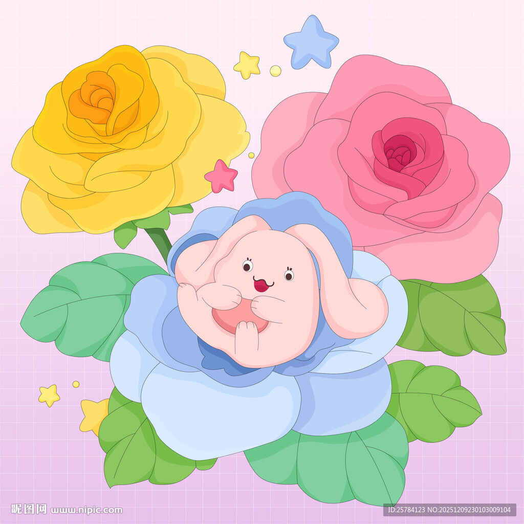 花朵玫瑰小精灵可爱儿童插画