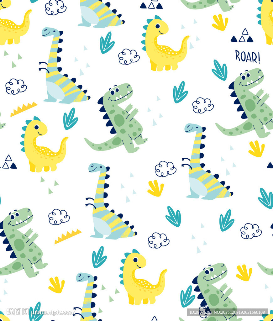 可爱恐龙图案儿童布料素材