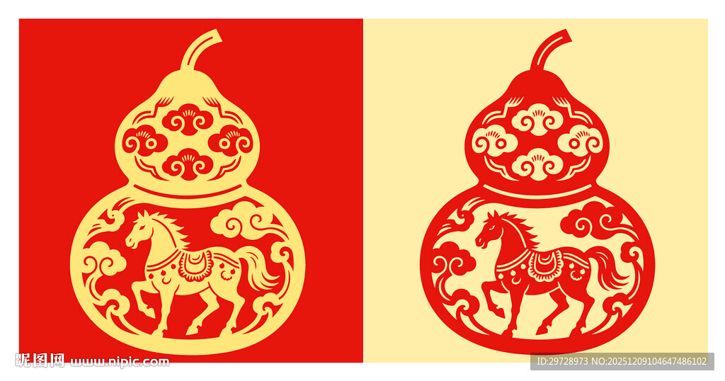 葫芦形状马年剪纸