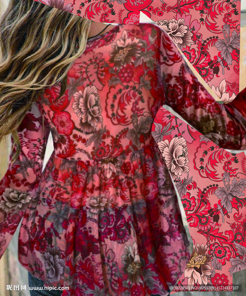 复古印花女童连衣裙