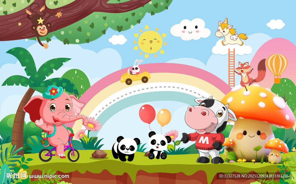小猪们的欢乐户外时光背景墙