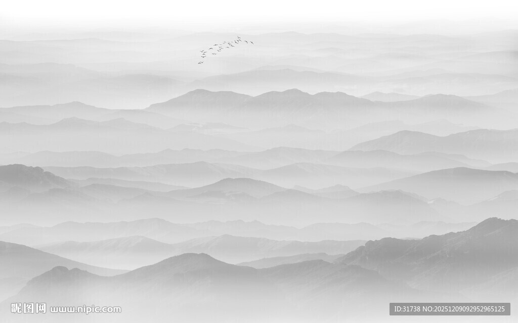 远山近水水墨风景画