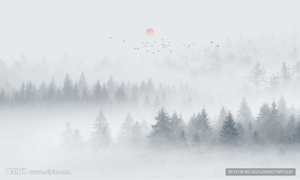 新中式森林水墨山水背景墙