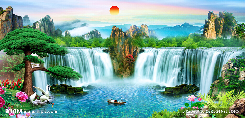 中堂画风景壁画