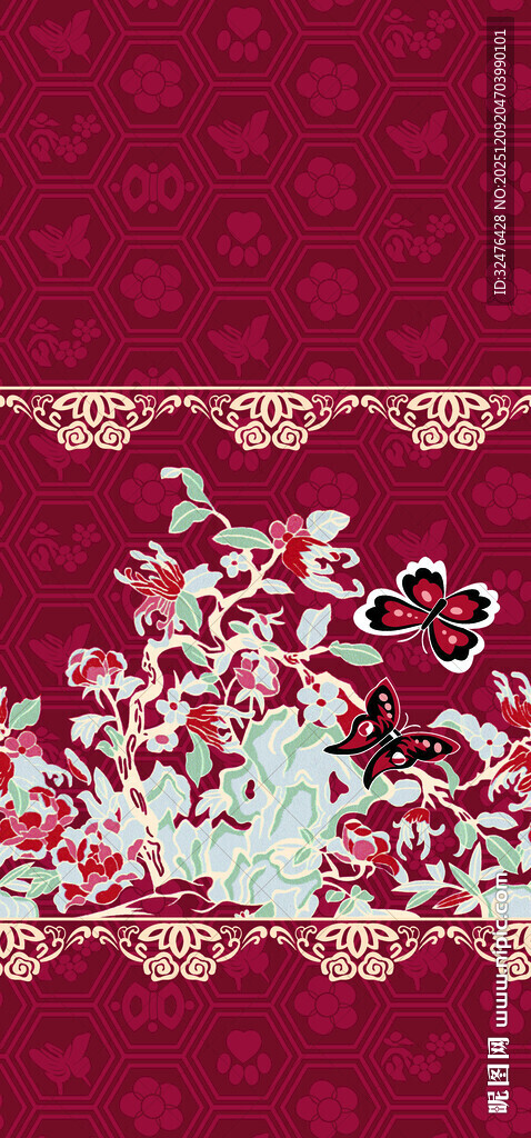 红色蕾丝花卉装饰图案