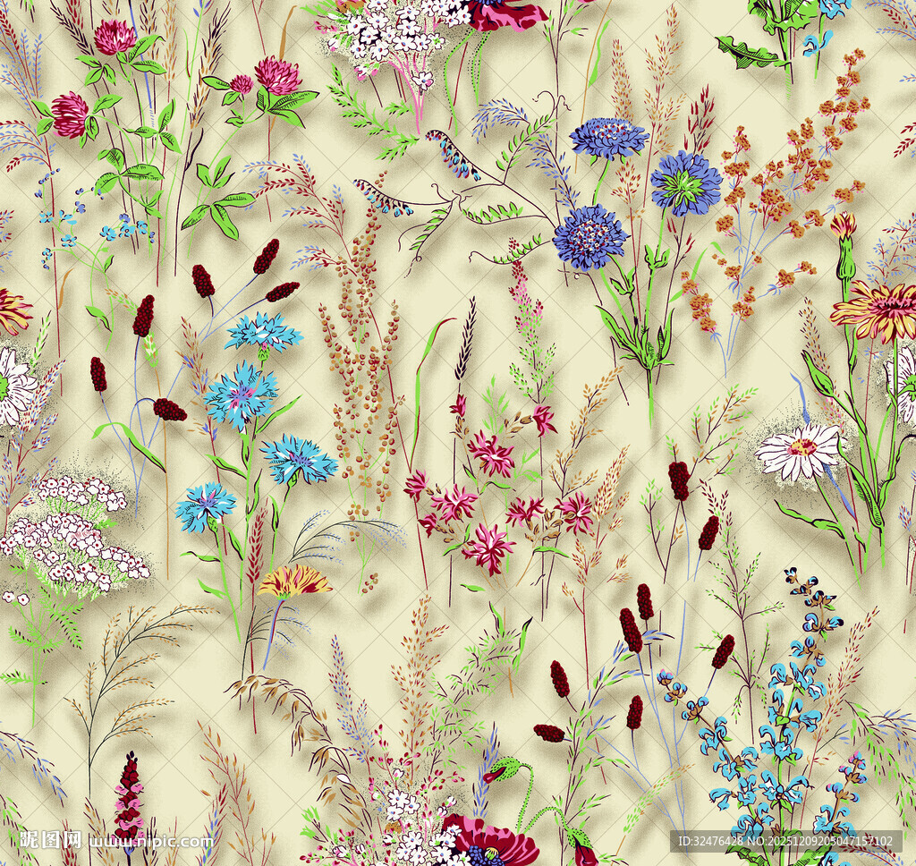 田园风多彩花卉图案背景