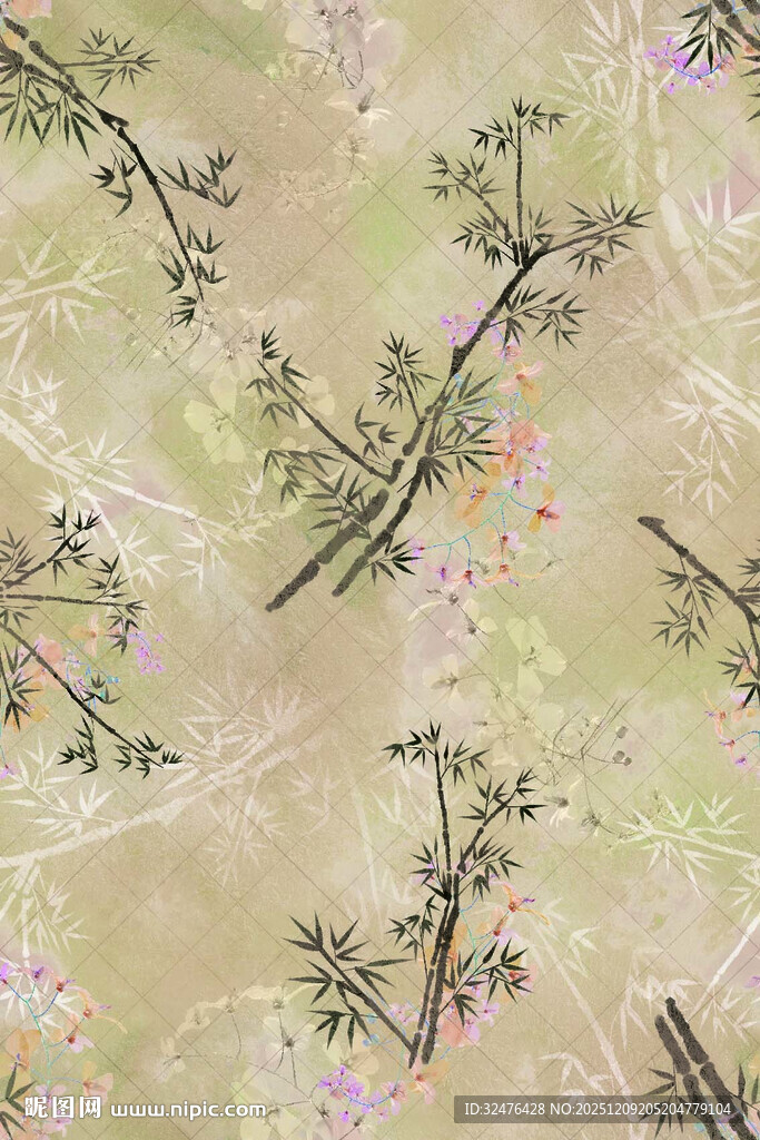 中式古风花卉枝叶图案