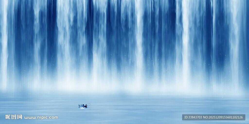 招财瀑布山水画