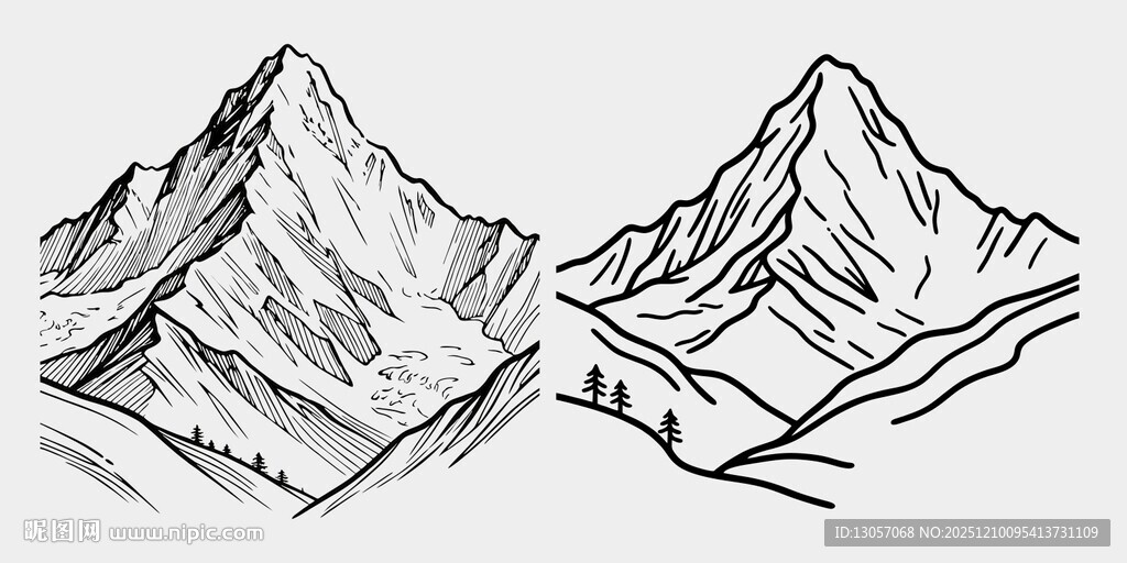 手绘风格的两座山峰