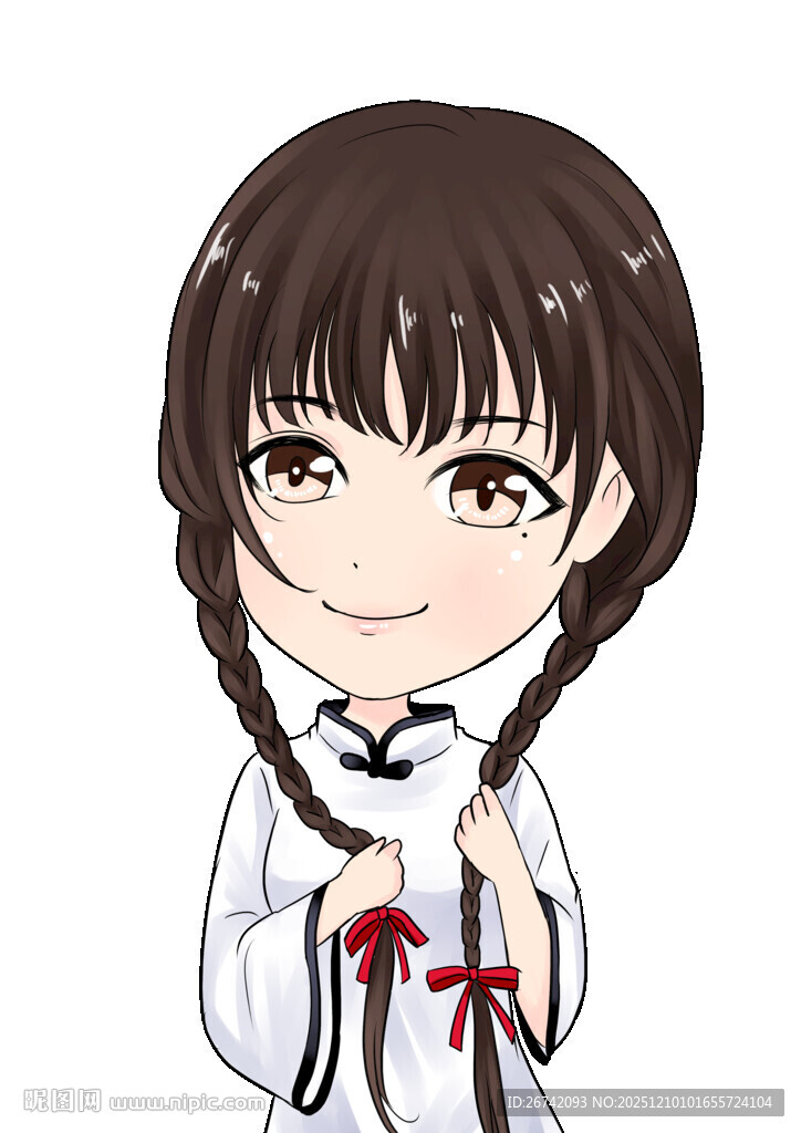 双麻花辫萌系动漫女孩Q版
