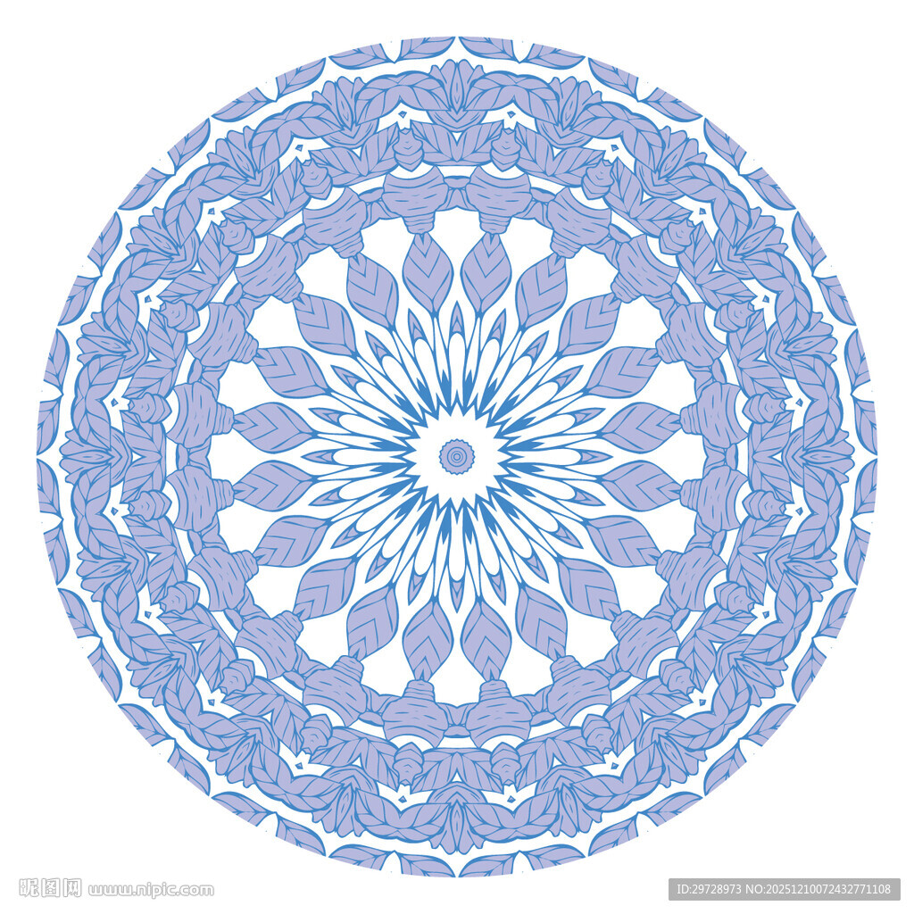 蓝白色曼陀罗花纹图案