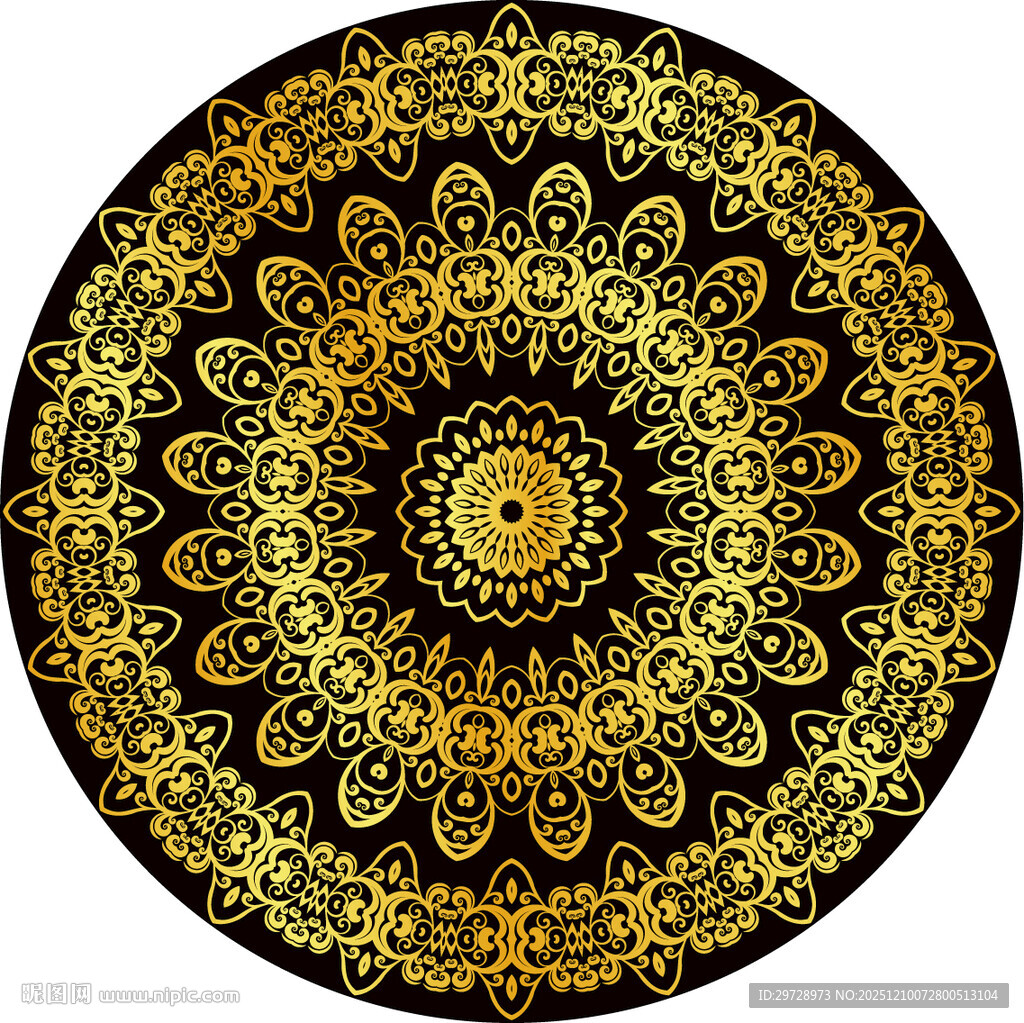 圆形黑金欧式花纹图案