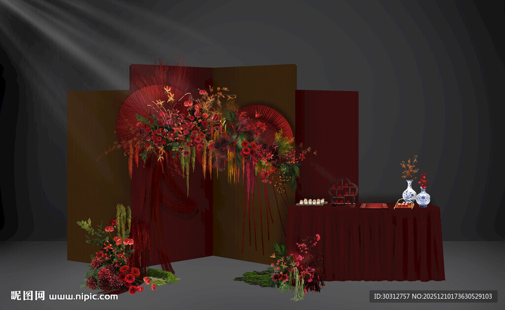 红色主题婚礼装饰场景