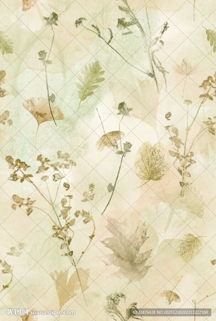 清新植物水彩纹理背景图