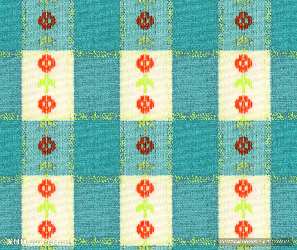 蓝底刺绣花卉图案布料