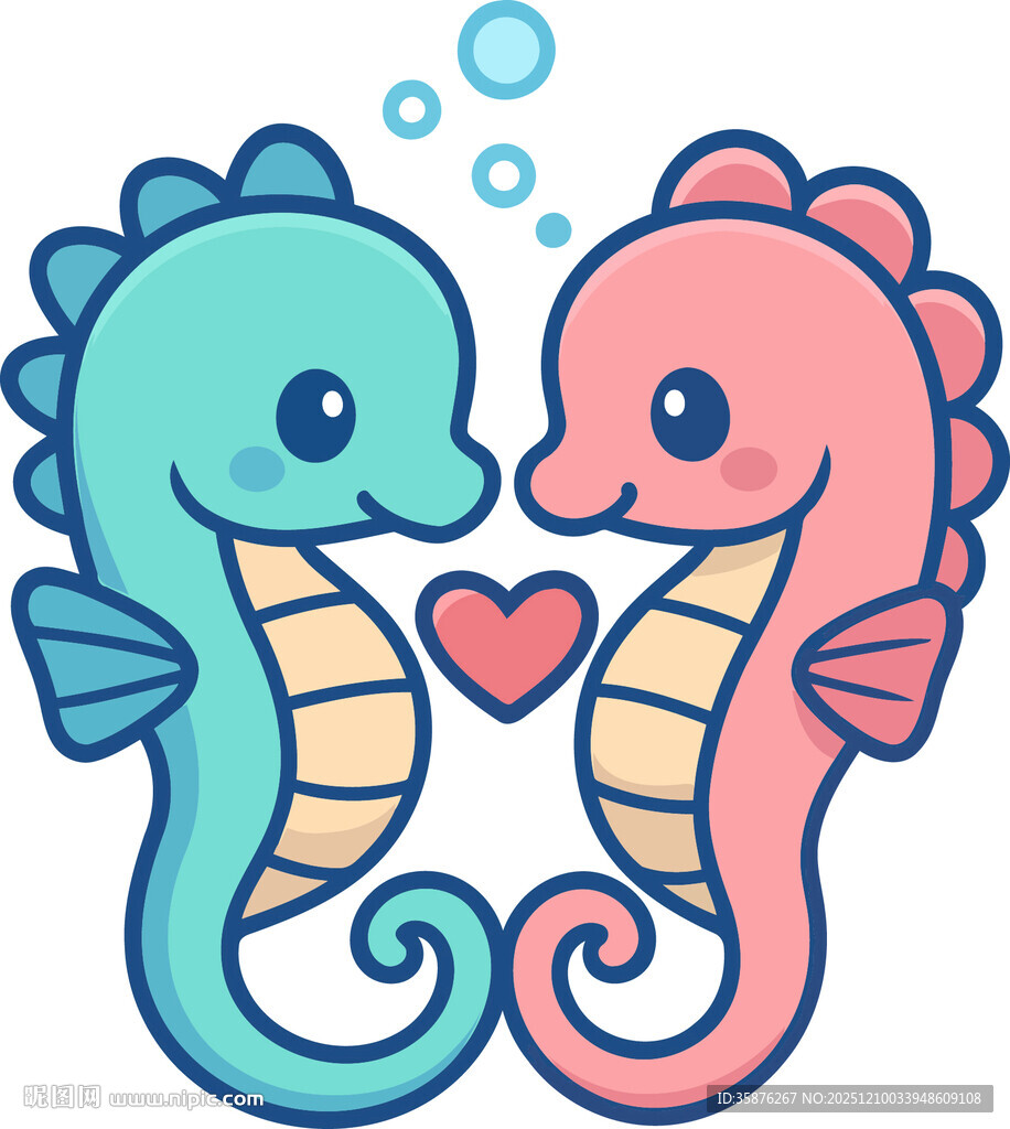 可爱海马情侣甜蜜相依
